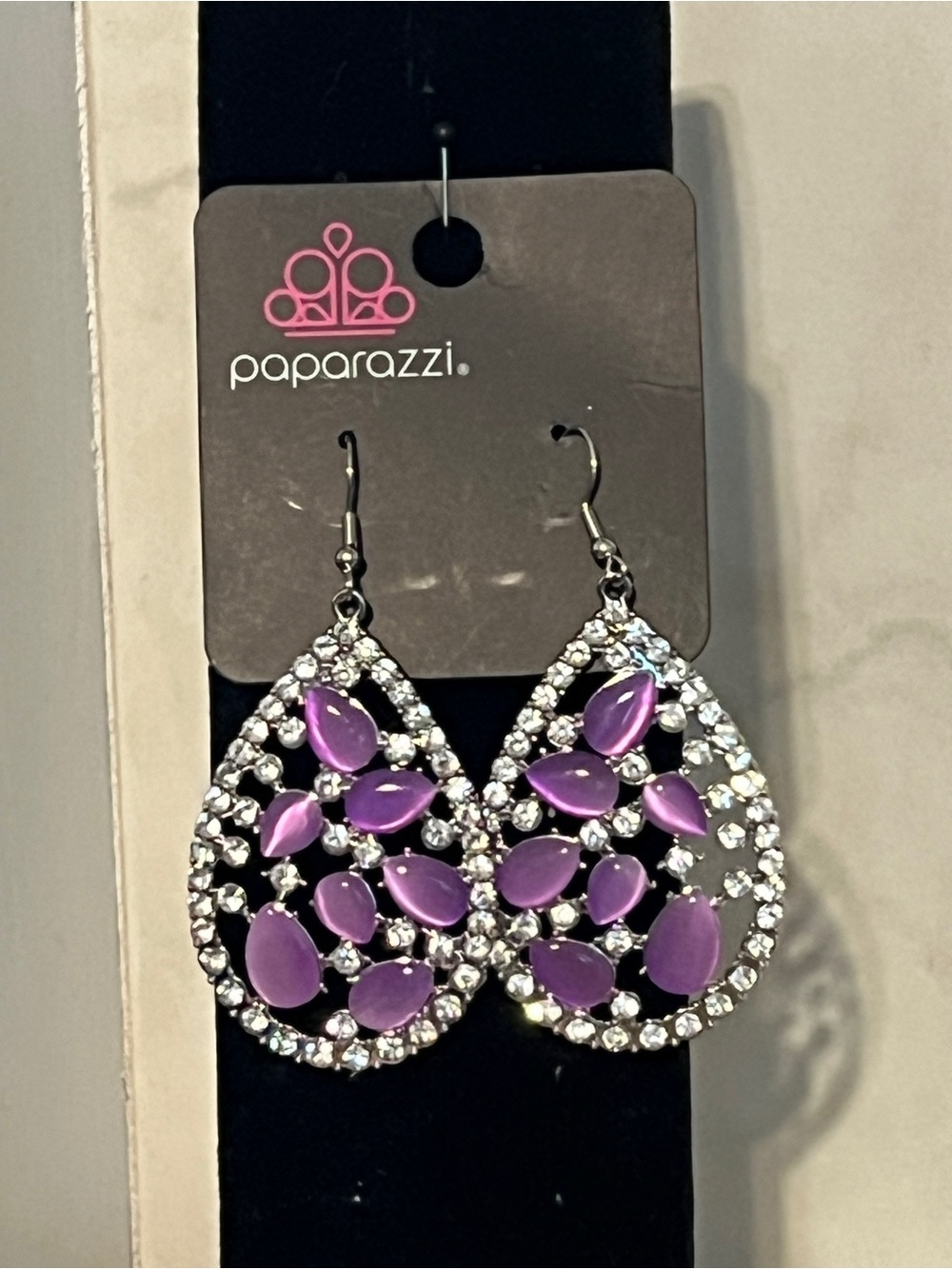 Paparazzi Purple Teardrop Crystal Drop Earrings
